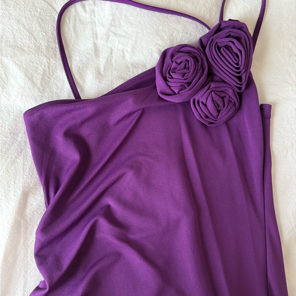 Purple One-Shoulder Dress with Floral Accents from Mango